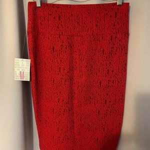 LulaRoe Cassie Pencil Skirt Red/ Black Lacey MEDIUM Tags on.